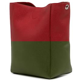 Céline-Celine Red Small Leather Seau Sangle Bucket Bag-Red