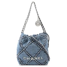Chanel-Chanel Blue Mini Denim Stitched 22 Handbag-Blue