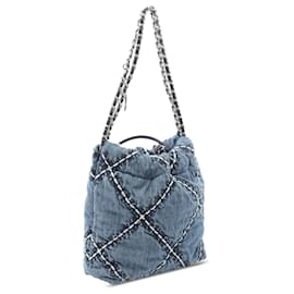 Chanel-Chanel Blue Mini Denim Stitched 22 Handbag-Blue