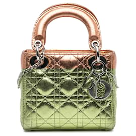 Dior-Dior Brown Mini Metallic Calfskin Cannage Lady Dior-Brown,Bronze