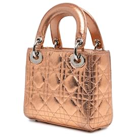 Dior-Dior Brown Mini Metallic Calfskin Cannage Lady Dior-Brown,Bronze