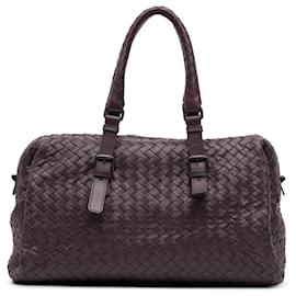Bottega Veneta-Bottega Veneta Brown Nappa Intrecciato Boston Bag-Brown,Dark brown