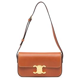 Céline-Celine Brown Leather Triomphe Claude Shoulder Bag-Brown
