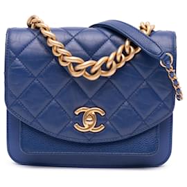 Chanel-Chanel Blue Mini Quilted Aged Calfskin and Caviar Chain Handle Flap-Blue