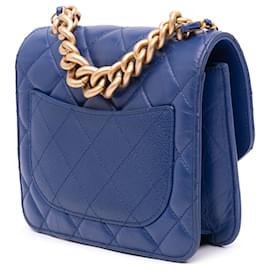 Chanel-Chanel Blue Mini Quilted Aged Calfskin and Caviar Chain Handle Flap-Blue