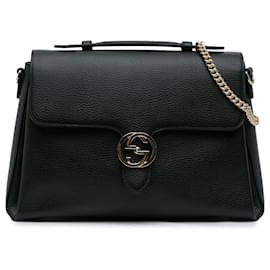 Gucci-Gucci Black Medium Dollar Calf Interlocking G Satchel-Black