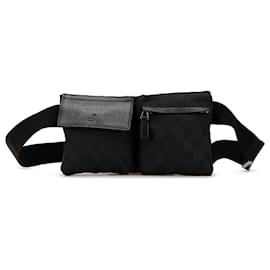 Gucci-Gucci Black GG Canvas Double Pocket Belt Bag-Black