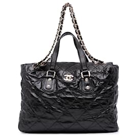 Chanel-Chanel Black Large Quilted Glazed Calfskin Portobello Satchel-Black