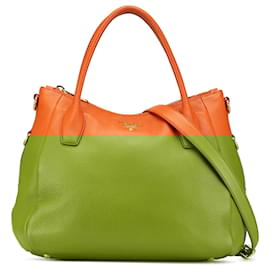 Prada-Prada Orange Vitello Daino Zip Top Convertible Tote-Orange
