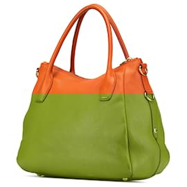 Prada-Prada Orange Vitello Daino Zip Top Convertible Tote-Orange