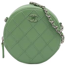 Chanel-Chanel Green Quilted Lambskin Ultimate Stitch Round Clutch With Chain-Green,Light green