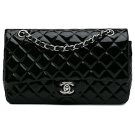 Chanel-Chanel Black Medium Classic Patent Double Flap-Black