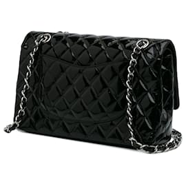 Chanel-Chanel Black Medium Classic Patent Double Flap-Black