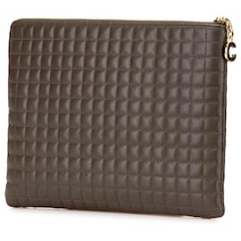 Céline-Celine Brown Quilted Calfskin C Charm Clutch-Brown,Dark brown