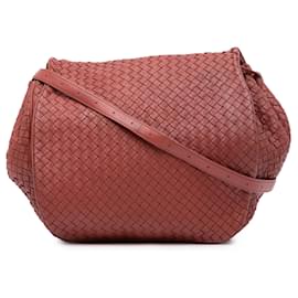 Bottega Veneta-Bottega Veneta Red Nappa Intrecciato Flap Crossbody-Red,Dark red