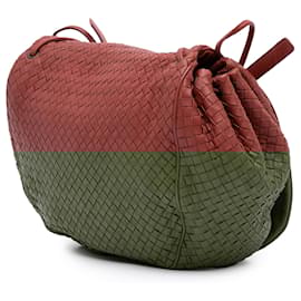 Bottega Veneta-Bottega Veneta Red Nappa Intrecciato Flap Crossbody-Red,Dark red