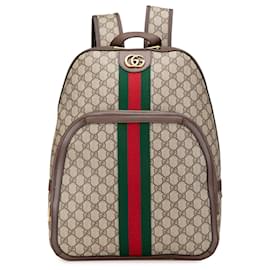 Gucci-Gucci Brown Medium GG Supreme Ophidia Backpack-Brown,Beige