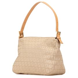 Fendi-Fendi Brown Zucchino Canvas Double Flap Mamma-Brown,Beige