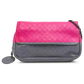 Bottega Veneta-Bottega Veneta Pink Small Calfskin Intrecciomirage Embossed Butterfly Chain Crossbody-Pink,Other