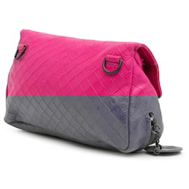 Bottega Veneta-Bottega Veneta Pink Small Calfskin Intrecciomirage Embossed Butterfly Chain Crossbody-Pink,Other