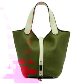 Hermès-Hermès Red Bicolor Clemence and Swift Picotin Lock 18-Pink,Other