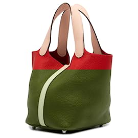 Hermès-Hermès Red Bicolor Clemence and Swift Picotin Lock 18-Pink,Other