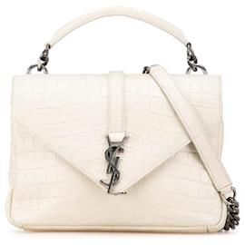 Saint Laurent-Saint Laurent White Medium Embossed Calfskin College Satchel-White
