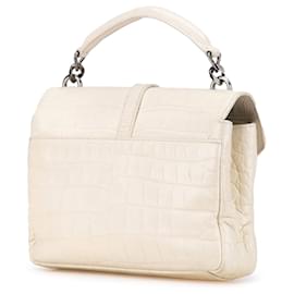 Saint Laurent-Saint Laurent White Medium Embossed Calfskin College Satchel-White