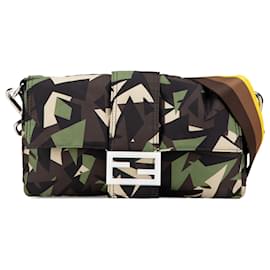 Fendi-Fendi Green Nylon Camouflage Convertible Baguette Satchel-Green