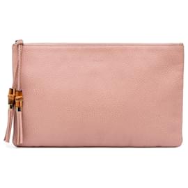 Gucci-Gucci Pink Bamboo Tassel Leather Clutch-Pink