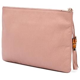 Gucci-Gucci Pink Bamboo Tassel Leather Clutch-Pink