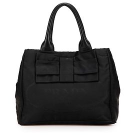 Bolsa Prada em tessuto canapa preto com logo e laço Preto