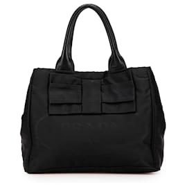 Prada-Prada Black Tessuto Canapa Logo Bow Satchel-Black