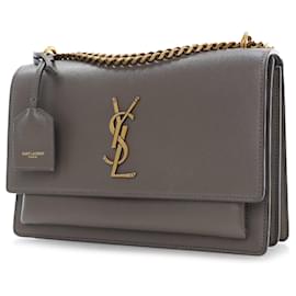 Saint Laurent-Saint Laurent Brown Medium Smooth Calfskin Sunset Bag-Brown,Taupe