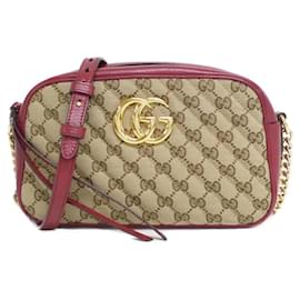 Gucci-Gucci GG Marmont 447632 HVKEG Shoulder Bag-Red,Beige