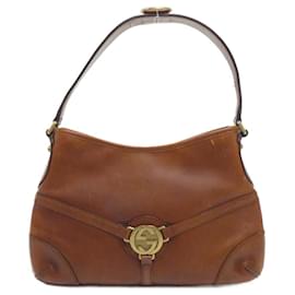 Gucci-Gucci 114877 Brown Leather Shoulder Bag-Brown