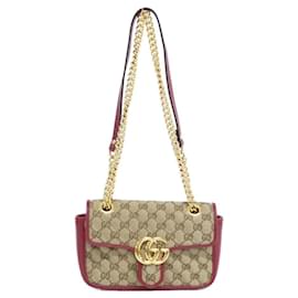 Gucci-Gucci GG Marmont 446744 HVKEG Shoulder Bag-Red,Beige