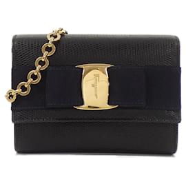 Salvatore Ferragamo-Salvatore Ferragamo Navy Leather Shoulder Bag-Navy blue