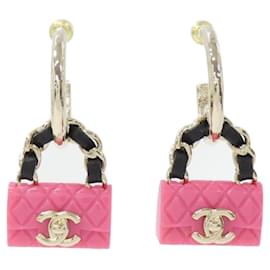 Chanel-Chanel Black and Pink Leather Drop Earrings-Black,Pink