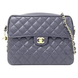 Chanel-Chanel 02747 Navy Grained Calfskin Shoulder Bag-Navy blue