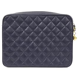 Chanel-Chanel 02747 Navy Grained Calfskin Shoulder Bag-Navy blue