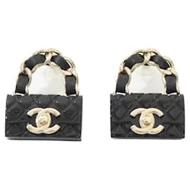 Chanel-Chanel Black Calfskin Drop Earrings-Black