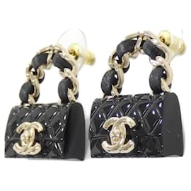 Chanel-Chanel Black Calfskin Drop Earrings-Black