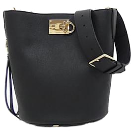Salvatore Ferragamo-Salvatore Ferragamo Black Calfskin Shoulder Bag-Black