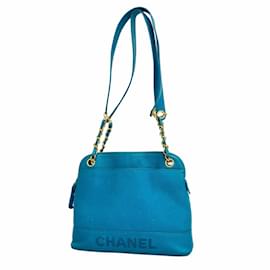 Chanel-Chanel Blue Grained Calfskin Shoulder Bag-Blue