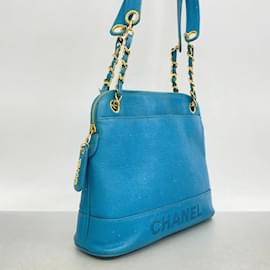 Chanel-Chanel Blue Grained Calfskin Shoulder Bag-Blue