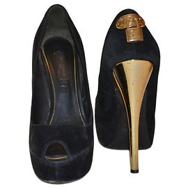 Louis Vuitton Oh Really Heels Black Deerskin 35 IT Black