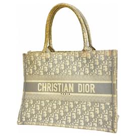 Christian Dior-Christian Dior Tote Bag Trotter Book Canvas-White,Grey