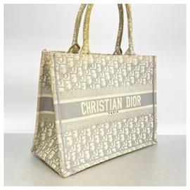 Christian Dior-Christian Dior Tote Bag Trotter Book Canvas-White,Grey