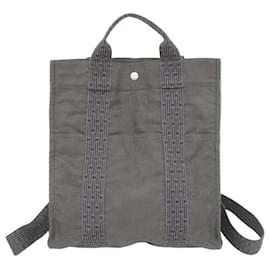 Hermès-Sac à dos en toile grise Hermes-Marron